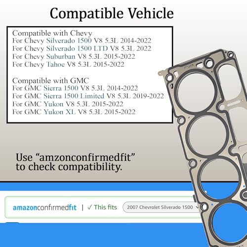 Image of 5-Layer MLS Cylinder Head Gaskets 2PCS for GM Chevrolet Silverado 1500 LTD Suburban Tahoe GMC Sierra 1500 Limited Yukon Yukon XL 5.3L 325ci 2014-2022, V8 L82 L83 L8B L84 L87 L96 OHV Gas Flex