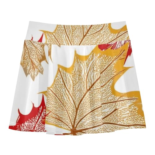 Floral Athletic Shorts for Girls Skorts Tennis Skirts for Kids Little Girl Autumn Maple Leaves Colors Red 4t