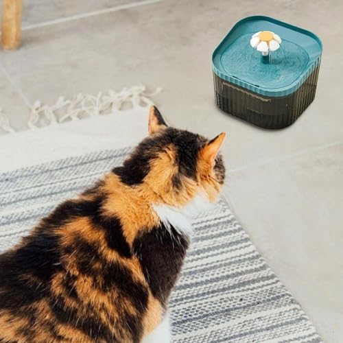 Image of Automatic Pet Water Fountain for Cats and Dogs Ultra-Quiet| BPA-Free and Easy to Clean - 2.5L Capacity with Flower Design and Filter System| Encourages Hydration and Fresh Water Flow (Blue)
