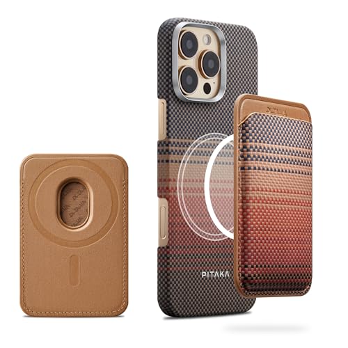 pitaka MagSafe Wallet, Slim Card Holder, Phone Wallet Compatible with iPhone 17/16/15/14/13/12, Aramid Fiber Woven, Sunset