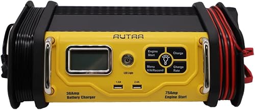 AUTAA Cargador de batería de banco de 30 amperios totalmente automático de 12 V con arranque de motor de 75 amperios, comprobación del alternador,