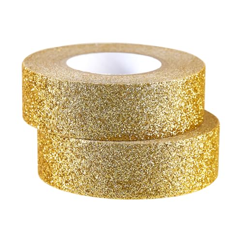 Qyueyue Gold Glitter Washi Tape 2 Rolls Sparkle Decorative Tape for DIY Crafts Scrapbooking Journaling Sticky Colored Masking Tape for Art Wall Decor Gift Wrapping (0.6in x 11Yard)