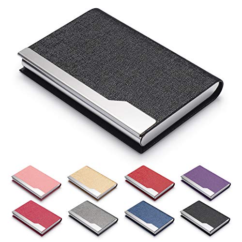 FACATH Business Card Holder Case - Luxury PU Leather Name Card Holder & Stainless Steel Multi Card Case, Slim Metal Pocket Card Holder Wallet Credit Card ID Case/Holder with Magnetic Shut - Black
