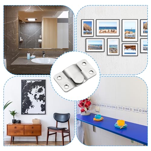 Image of PATIKIL Flush Mount Bracket 53x30mm, 2 Pairs Interlocking Hanging Buckle Stainless Steel Wall Mount Hanger Hook for Picture Frame, Art, Clock, Shelves, Mirrors, Silver Tone