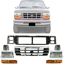 US AUTO PARTS PLUS New Front Header Panel + Grille Shell With Primed Insert + Head Lights + Signal + Corner Lamps LH & RH Side Direct Replacement For Ford Bronco 1992-96 / F-150 F-250 F-350 1992-97