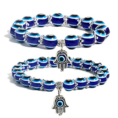 SUMMER LOVE Handmade Evil Eye Jewelry Blue Beaded Charm Stretch Bracelet Evil Eye Bracelet for Women Men Teens
