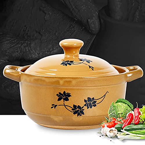 Casseruola Con Coperchio, Pentola Terracotta Gialla Per Cucinare,Casseruola in Ceramica Pentola Antiaderente,Adatta Al Forno,Pentola Pietra in Argilla Naturale, Artigianato Tradizionale,Binaural,1.8L