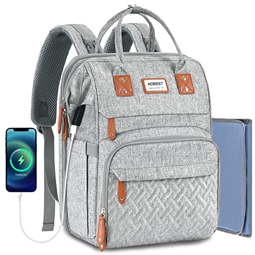 Image of HOBEST Diaper Bag Backpack, Multifunction Large Travel Diaper Bag with Changing Pad and USB Charging Port for Moms Dads, Waterproof Unisex Baby Bag for Boys Girls, Baby Registry Search