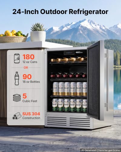Image of VEVOR Outdoor Beverage Refrigerator, 24 Inch Undercounter Drink Fridge