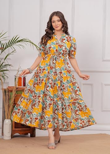 Image of Kuruti B Sheets Women's Cotton Floral Printed Regular Fit Anarkali Kurta for Women