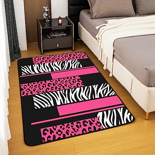 Loussiesd Leopard Zebra Living Room Rugs Area Rug 150x200cmCheetah Pink White Black Accent Rug for Animal Print Indoor Floor Mat Non-slip Safari Rug - Image 4