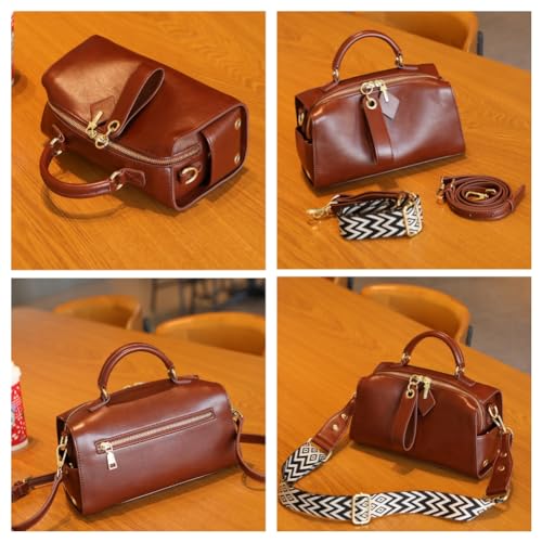 Mn&Sue Barrel Purses for Women Fashion Top Handle Satchel PU Leather Crossbody Bags Ladies Shoulder Purses with Wide Strap3