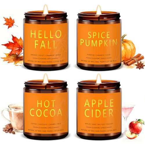 Fall Candles Set | 4 Pack Candles for Home Scented Natural Soy Wax, Autumn Gifts Set for Women Men...