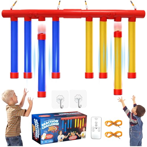 LUNULE Fallende Reaktionsspiel Gelb Blau Doppelfarben Drop Stick Spielzeug mit 3 Fallgeschwindigkeiten Kinder Erwachsene Interaktives Fangspiel Förderung Hand-Auge-Koordination Fallende Stöcke Spiel