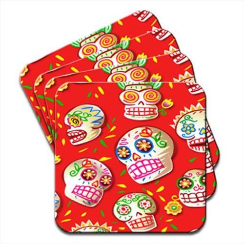 Cinco De Mayo Decorated Skulls Day Of The Dead Set Of 4 Coasters