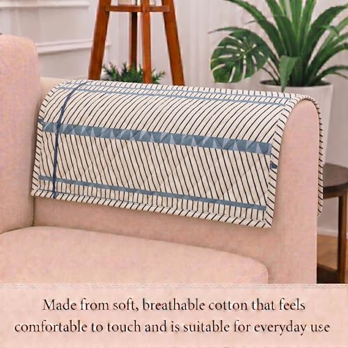 Image of STITCHNEST 'Frostvine Collection' Sofa Armrest Cover | Cotton Quilted Fabric, Washable & Durable for Modern Living (18 x 22 Inches)