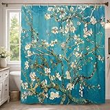 Blossom - Cortina de ducha extra larga, diseño de ramas artísticas de primavera, turquesa, primavera, turquesa, lavable, con ganchos, cortinas de ducha de tela para baño, habitación de invitados, 72 x