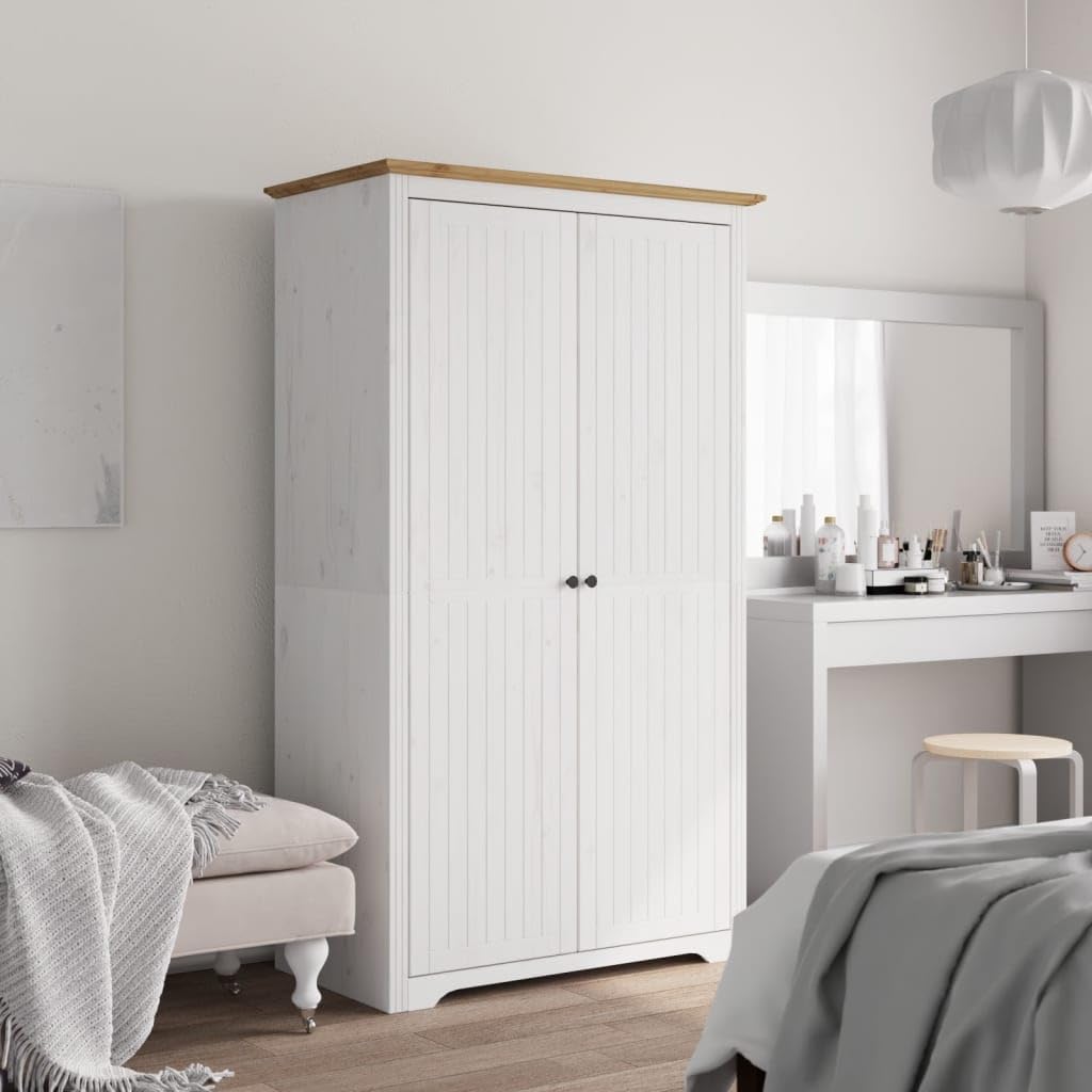 vidaXL Armario BODO Madera Maciza de Pino Blanco marrón 99x53,5x173 cm