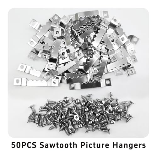 Image of 50PCS Small Sawtooth Picture Hangers, Heavy Duty Sawtooth Hangers, Silver Metal Photo Frame Hanging Hardware for Hanging Pictures Frames Mirrors Artwork