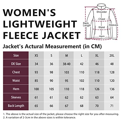 33,000ft Damen Fleecejacke mit Durchgehendem Reißverschluss Stehkragen Damen Leichte Fleece Jacke Outdoor Damenjacke für Wandern und Freizeit,Hellrosa M