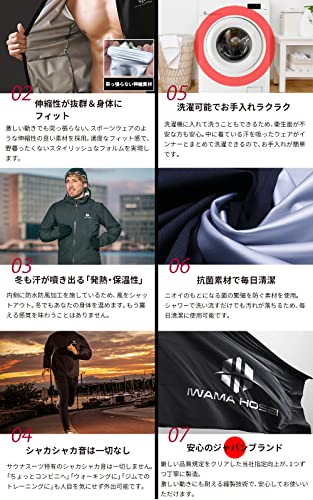 【IWAMA HOSEI】 サウナスーツ サウナ スーツ メンズ 男性用 洗濯可能 ダイエット トレーニングウェア SUNA SUIT (M) 6枚目