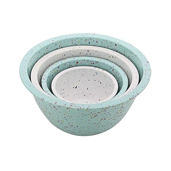 Zak Designs Confetti Mixing Bowl Set, Nesting Bowls for Space Saving Storage, Made with Durable Eco-Friendly Melamine, Great for Prepping and Serving Food (Mint & White, 4pcs, BPA-Free)