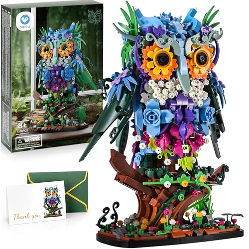 Sillbird Flower Owl Building Sets for Adults Halloween Creative Gift Ideas for Women Men Mom Her, Home Decor Display or Table Centerpieces - Buildable Floral Animals Botanical Model Collection