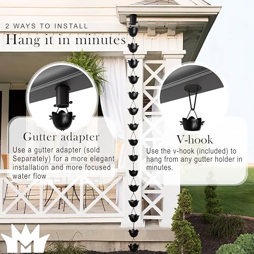 Monarch Rain Chains 18022 Aluminum Large Cup Lotus, 8-1/2 Feet Length Replacement Downspout For Gutters, Rain Chain 8.5 Ft thumb #5
