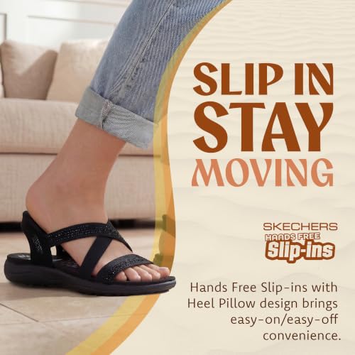 Skechers Women's REGGAE SLIM - SUMMER SPARKLE, Hands Free Slip-Ins Jeweled Stretch Knit Sandal, Black/Black, 8M - image 5