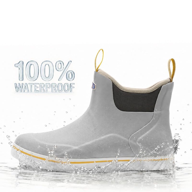 Image of SUREWAY Men's Waterproof Ankle Deck Boots | Lightweight, Professional Slip Resistant, Neoprene Rubber Rain Boots