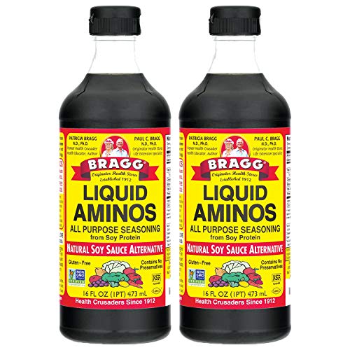 Bragg Liquid Aminos All Purpose Seasoning  Soy Sauce Alternative  Gluten Free, No GMOs, Kosher Certified, 16 ounce, 2 Pack