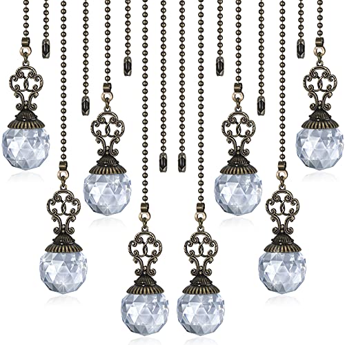 Image of Hicarer Ceiling Fan Pull Chains Crystal Light Fan Pull Chain Pendant with Ball 12 Inch Vintage Ceiling Fan Chain Extender Ornament Chain for Fan Pull (Transparent, 8 Pieces)
