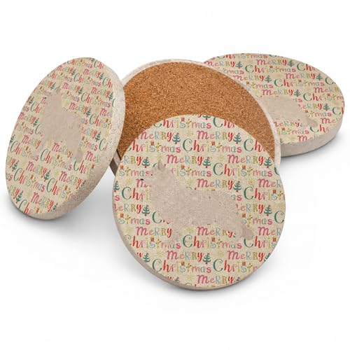 Caroline's Treasures Berger Blanc Suisse Merry Christmas Large Sandstone Coasters Pack of 4 Absorbent Round Coasters Decor Gifts for Men or Women, 4 in, Multicolor