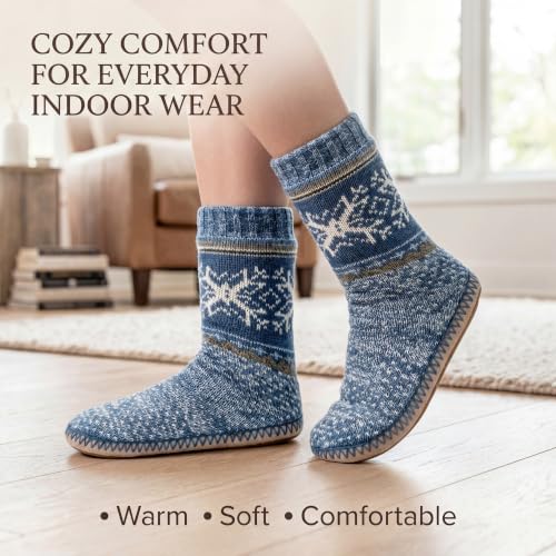 Image of cosyone1997 Slipper Socks for Women Warm Fuzzy Non Slip Soft Sole | Sherpa lining, padded sole, stretchy cuff and gripper dots for bedroom or lounging; gift-ready box, machine washable