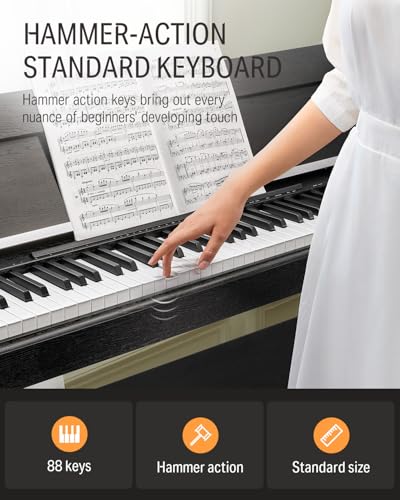 Donner DDP-90 Pro Digital Piano 88 Key Weighted Keyboard, Electric Piano Keyboard Full Size with Folding Cover, Three Pedals, Wireless MIDI Audio, 238 Tones, Gifts for Women Girls Beginners, Black - image 2