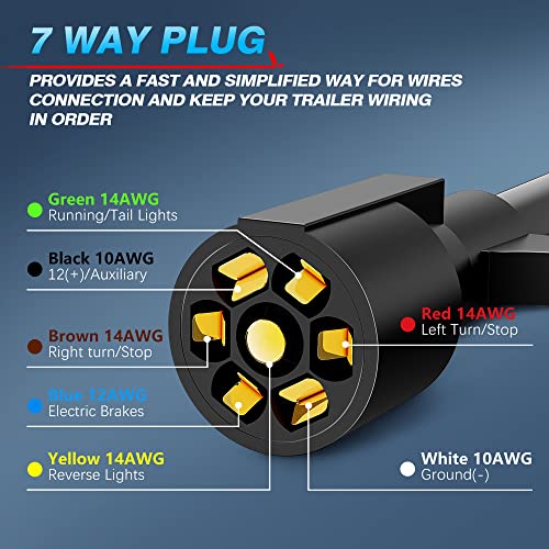Mictuning 7 Way Trailer Plug Socket Extension Cable - 7 Blade Trailer Wiring Connector Cord Wire 3Ft 10-14 Awg #TOP2