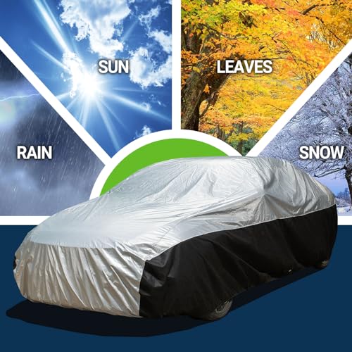 Image of Season Guard Ultimate Plus Car Cover,100% Waterproof Aluminium with Cotton Fleece and Breathable Fabric with Two Extra 19.6ft Windproof Tie Down Straps,Fits Cars up to 200 inch