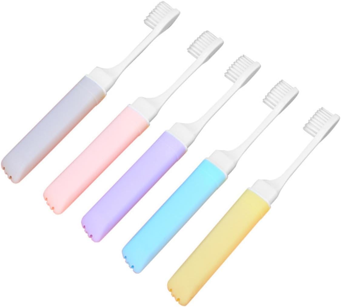 5Pcs Portable Folding Toothbrush Soft Bristles Ergonomic Handle Travel Toothbrush for Adults Camping Daily Oral Care Gentle Gums Convenient Compact Design Random Color