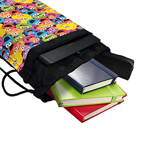 LOGOVISION Sesame Street Character Head Collage Drawstring Backpack Sports Bag Sackpack 17" x 13", Perfect for Gym, Yoga or Practice4