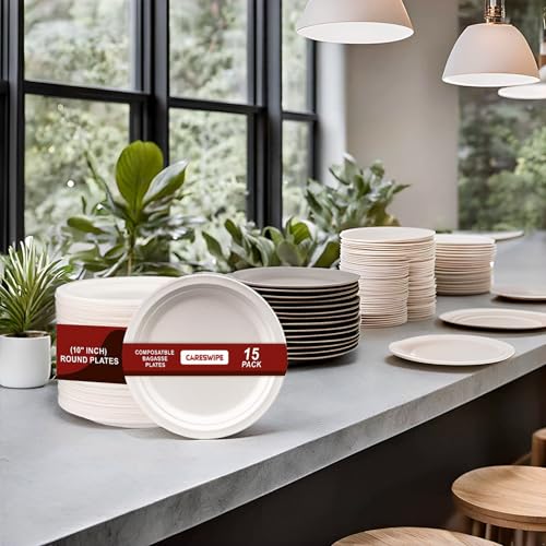 Image of Disposable Plate Round Plain, Eco-Friendly Disposable Plates, 1O inches 15 Pcs, Heavy-Duty for Parties, Events, Weddings, Picnics, and Everyday Use