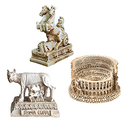Kocris Casa Ancient Rome Aquarium Fish Tank Decorations Decor (Set of 3) Colosseum Warrior Statue Sculpture Reptile Turtle Lizard Spider Tanks Terrarium Ornament Pet