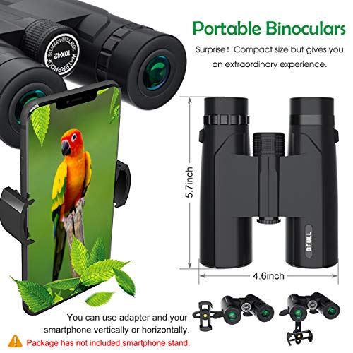 BFULL 10x42 Compact Binoculars for Adults, Powerful Binoculars with 21mm Large View Eyepiece, BAK4 Prism FMC Lens Binoculars for Bird Watching Hunting - Waterproof
