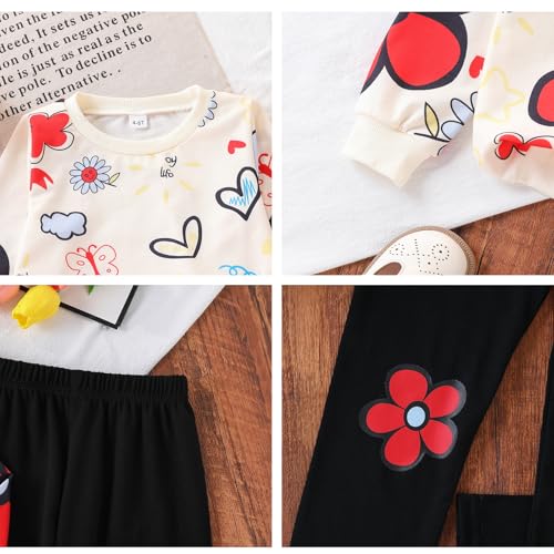 Image of Toddler Girl Clothes Floral Printed Sweatshirt Pants 2Pcs Fall Outfits for Little Girls Clothing Set Size 3-7 Years