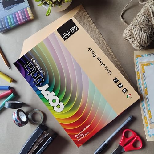 Image of BRUSTRO Copytinta Coloured Craft Paper A4 Size 80 GSM Peach Shade (ALBICOCCA), 60 Sheets Pack | Double Side Colored, Ideal for Origami, Scrapbooking, Making Card, DIY Art & Craft.