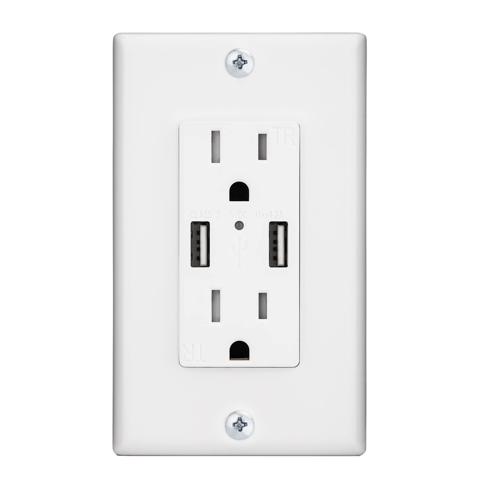 Luxtronic 4.2A USB Wall Outlet Charger - Tamper Resistant Duplex USB Receptacles, Double Type A Ports - Adapter Free Charging Station, Compatible with iPhone, iPad, Samsung, Android Devices (1 Pack)