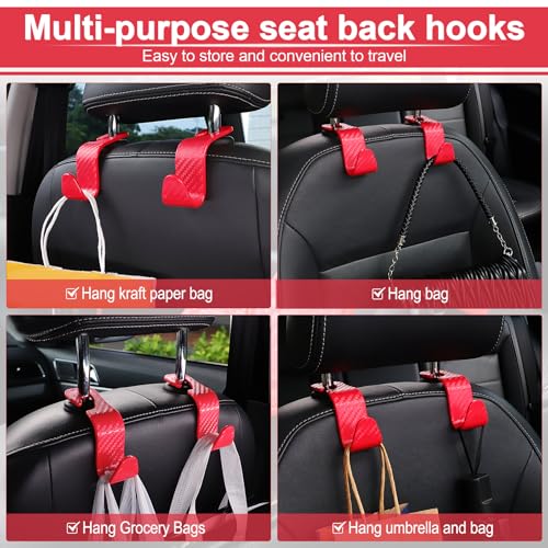 Image of LivTee Car Purse Hook, Headrest Hook for Car, 4 Pack Universal Auto Car Seat Headrest Hook Hangers Organizer for Purse Coat Umbrellas Grocery Bags Handbag, Car Accessories - Carbon Fiber Red