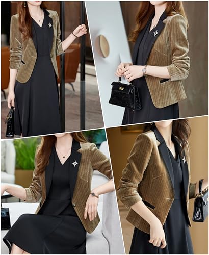 Petite Womens Corduroy Blazer Dressy Notched Lapel Jacket for Work Professional Casual Office Outfits JNJK0082