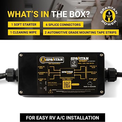 Spartan Power SpartanStart - Soft Start Kit for RV Air Conditioner, A/C Unit, up to 20K BTU, 120v Softstart Aid, Battery Saving Softstartup System for RV, Van, or Camper Air Conditioning Systems