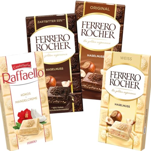 Ferrero Rocher und Raffaello Schokoladen Tafeln 90g 4er Pack - probierpaket - finde deine Schokolade