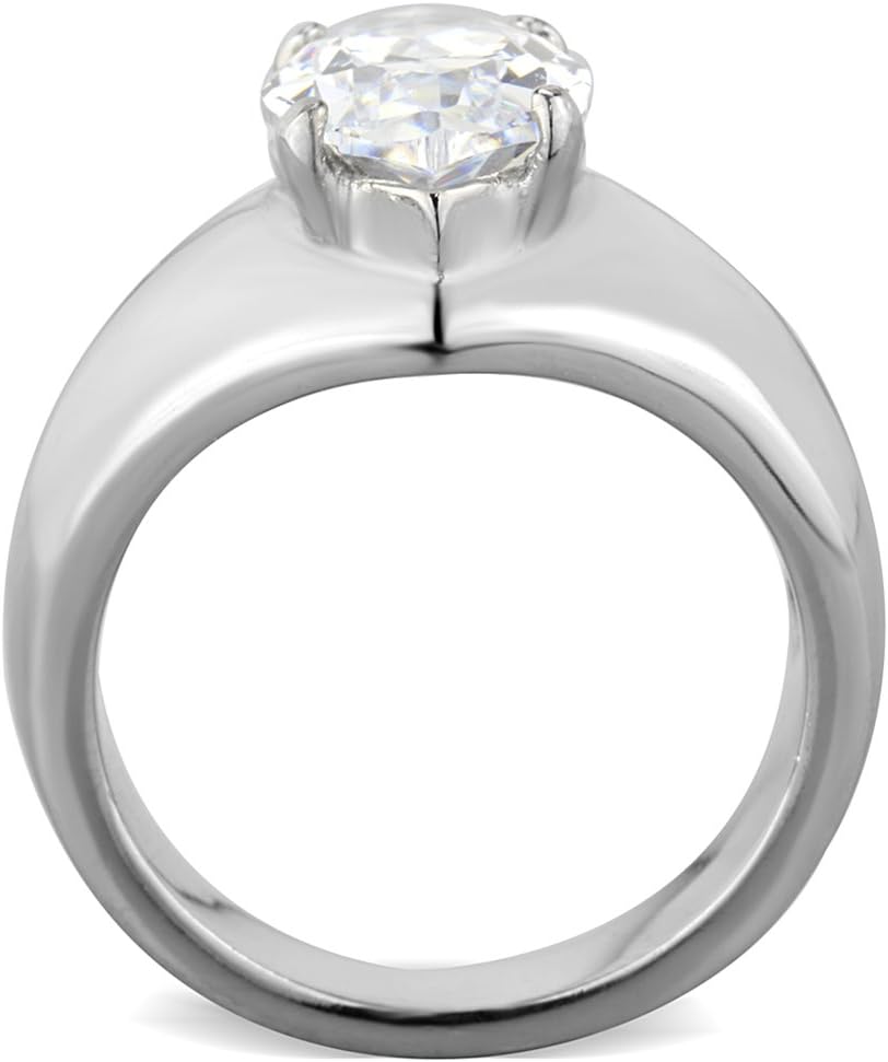 Marimor Jewelry 3.44 Carat Marquise Solitaire Cubic Zirconia Stainless Steel Engagement Ring 5-10